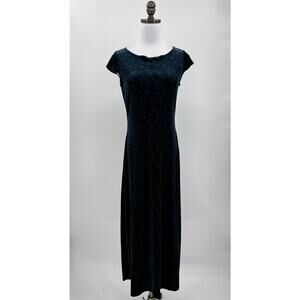 Y2K Vintage Knapp Studio California Blue Floral Velvet Long Dress Sz M